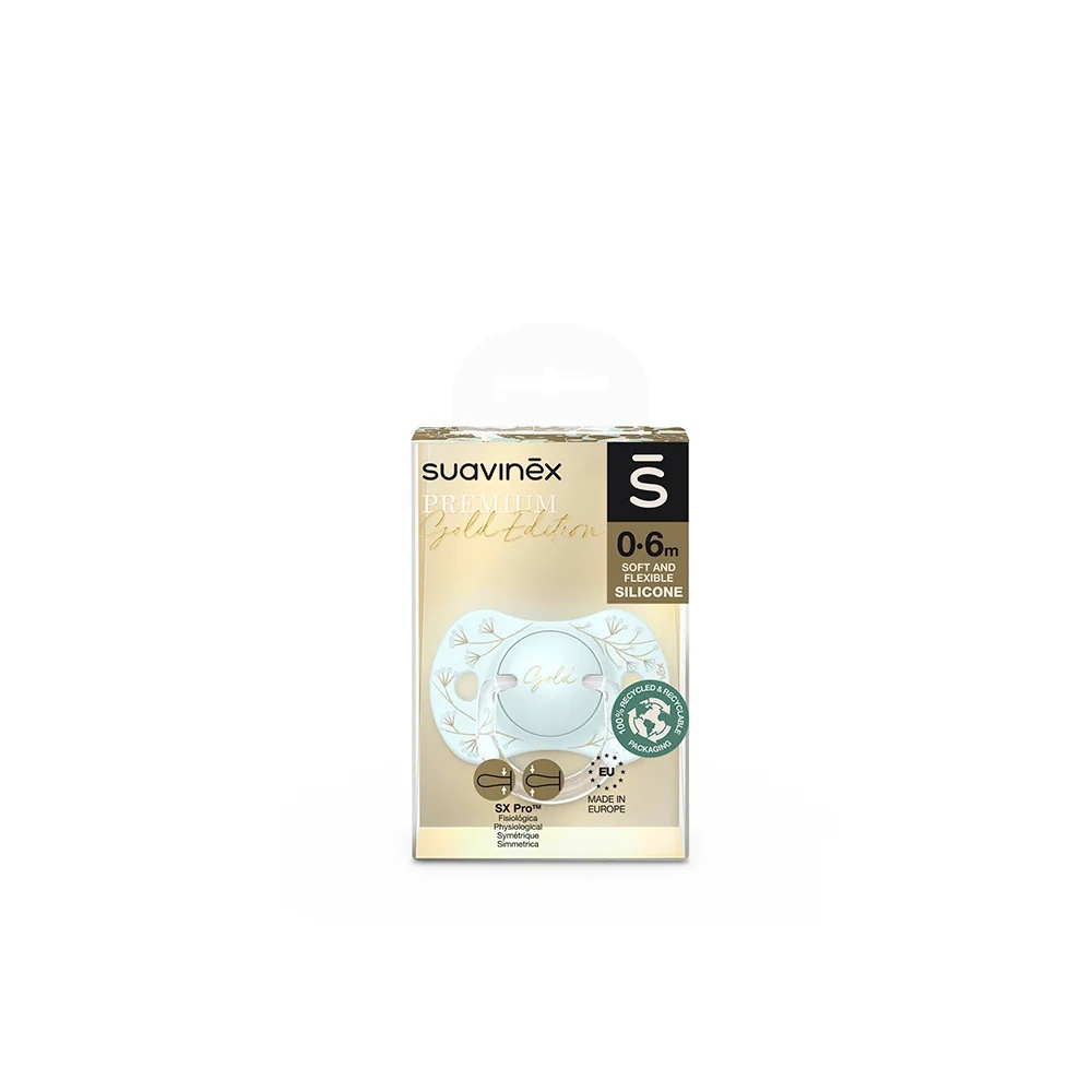 Suavinex Suavinex Gold 0-6 mois, sucette en silicone bleue