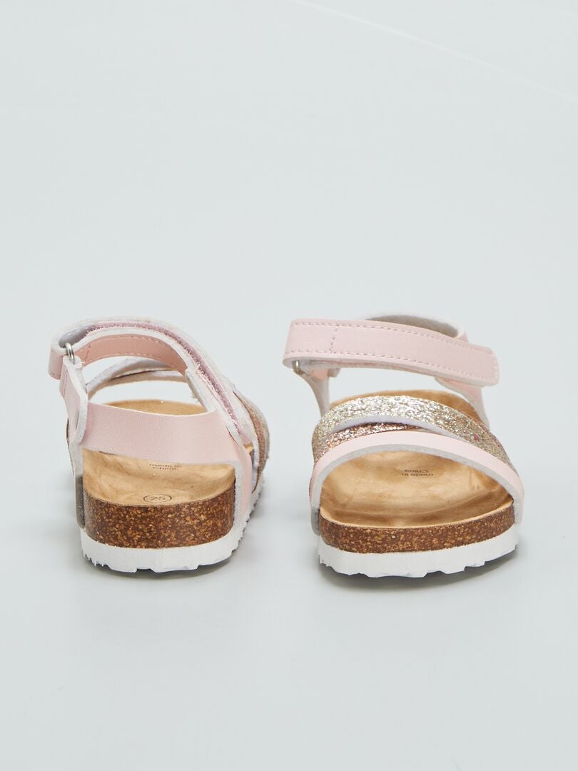 Sandalen met pailletten en klittenbandsluiting - ROZE
