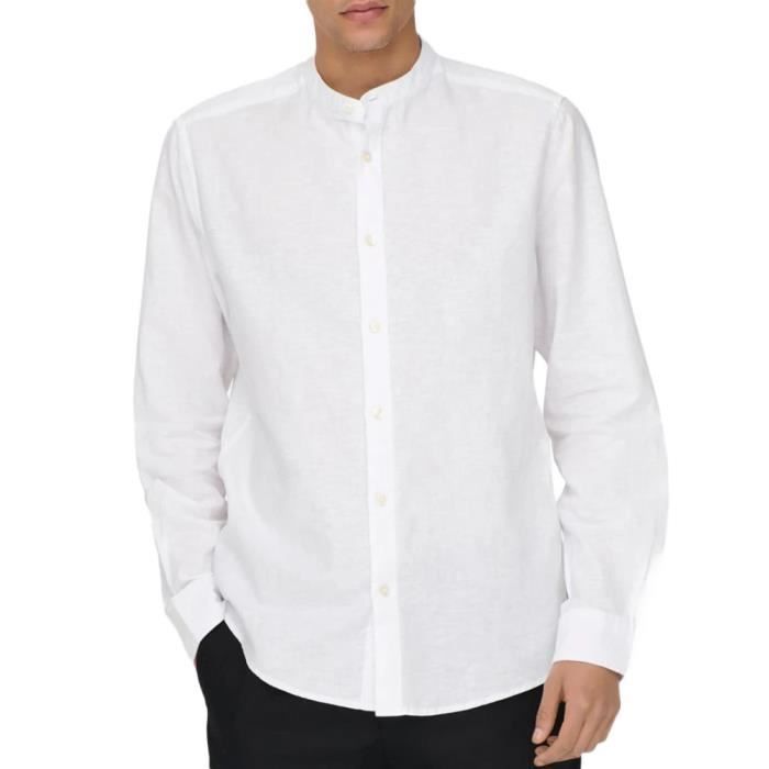 Chemise Blanche Homme Only & Sons Caiden - Coupe slim - Col mao - Manches longues