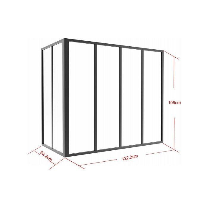 Mampara de cristal esquinera estilo taller en aluminio con recubrimiento en polvo - 120 x 60 x 105 cm - Negro - BAYVIEW