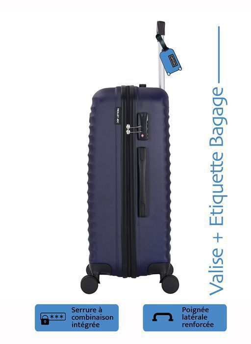 Grote ABS Airlight koffer van 75 cm, blauw + bagagelabel - 4 x 360° wielen - 94 liter - ADC