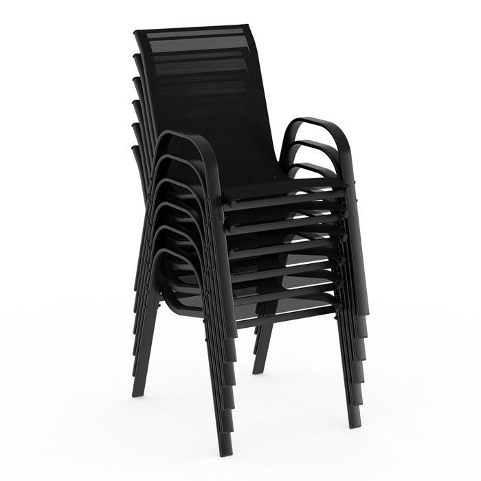IDMARKET Salon de jardin MADRID table 150 CM et 6 chaises empilables noir