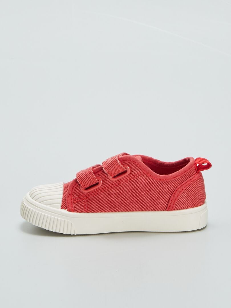 Lage denim canvas sneakers met scheuren - ROOD