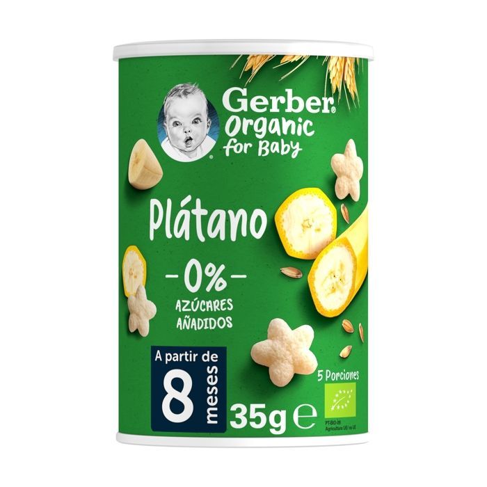 GERBER ORGANIC - Snack per bambini, cereali soffiati alla banana +8 mesi 35g (Frutta - Banana)