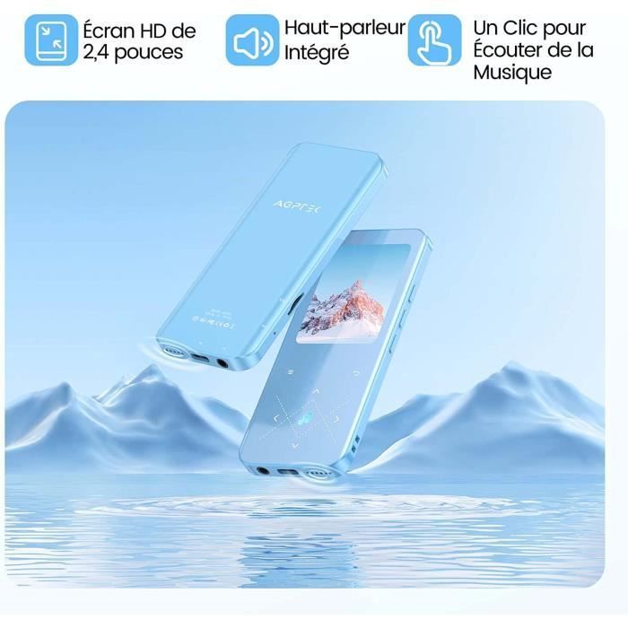Caixa de Som MP3 AGPTEK 32GB Bluetooth 5.3 com Botões Sensíveis ao Toque, Tela Grande de 2,4 Polegadas, Cartão TF de até 128GB - Azul