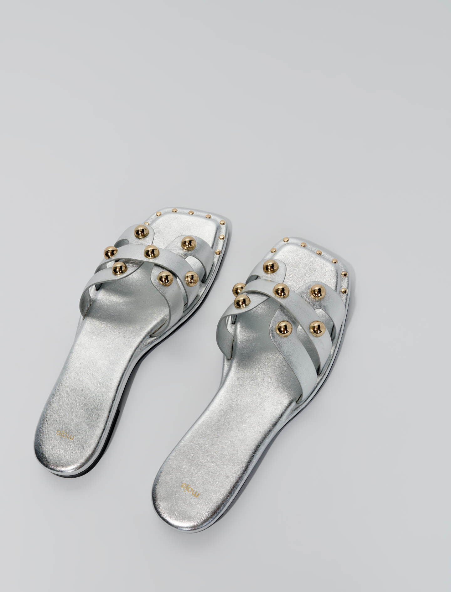 Muiltjes van leer met studs - Zilver