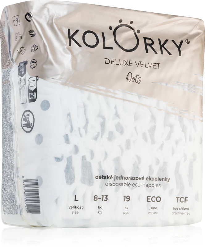 „Kolorky Deluxe Velvet Dots“ vienkartinės ekologiškos sauskelnės
