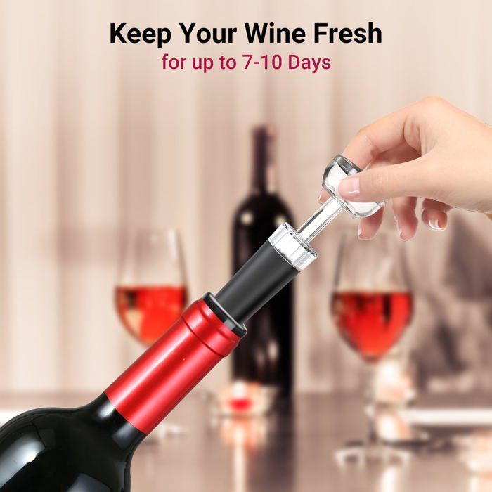 Sacacorchos eléctrico con abridor de botellas recargable, aireador de vino automático, cortador de cápsulas, tapón de vacío y cable USB.