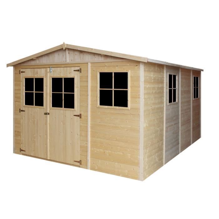 Caseta de jardín de madera TIMBELA de 12 m² - Pino/Abeto - 17 mm de grosor - Suelo incluido - M336