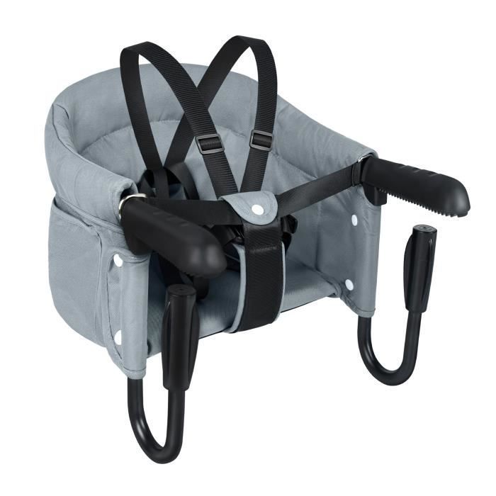 Foldable baby table seat - UISEBRT - Grey booster seat with anti-slip clips and safety belt