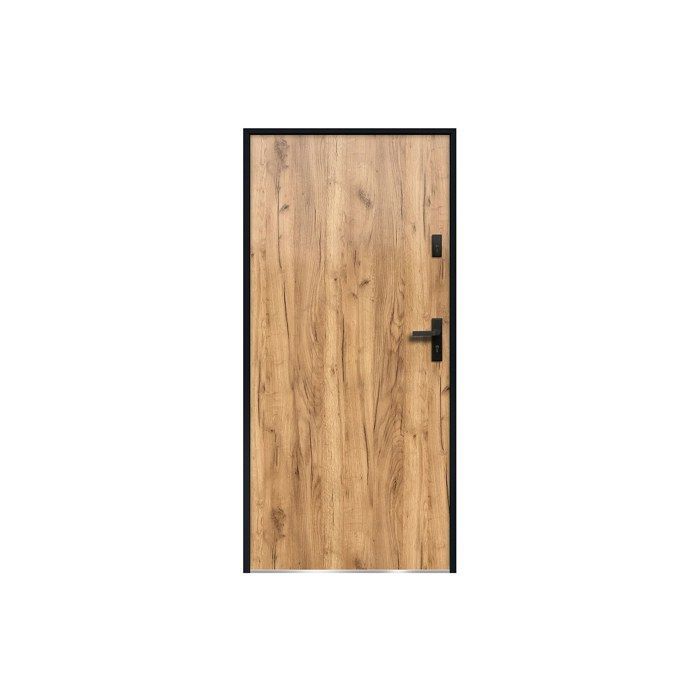 Puerta de entrada de acero macizo, 207 cm de alto x 100 cm de ancho, efecto roble - 55 mm de espesor - apertura a la izquierda - AGUEDA