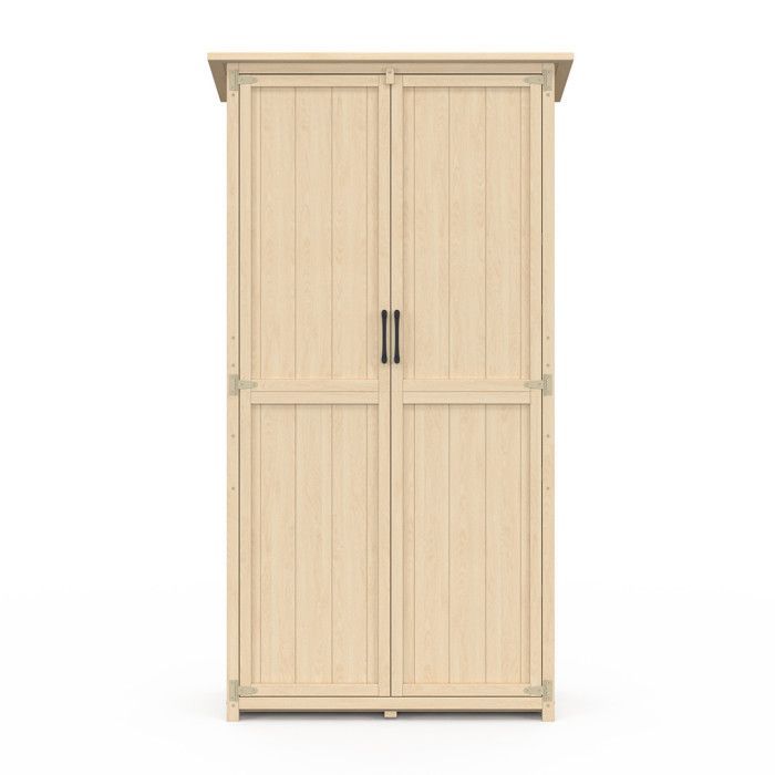 IDMARKET Wooden garden cabinet 90 x 50 x 160 cm with sloping roof, double door and shelves