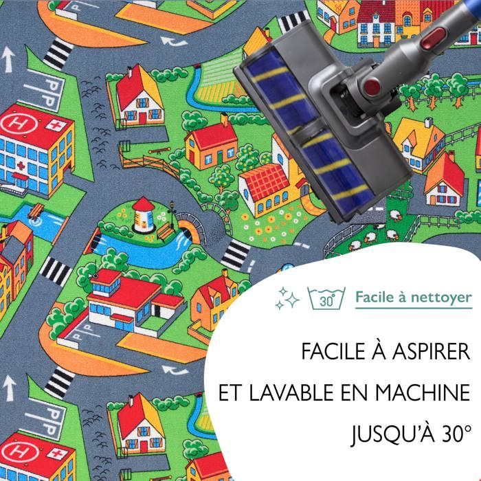 Children's Play Mat 140x200cm, Little Village - Car Track Mat - Washable - Non-Slip - Carpet Studio