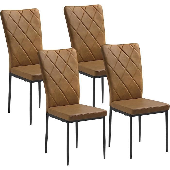 WOLTU Lot de 4 Chaises Salle à Manger, Chaise de Cuisine en PU Vintage, Siège Rembourré, Pieds en Métal, Marron W0ATT0049-4