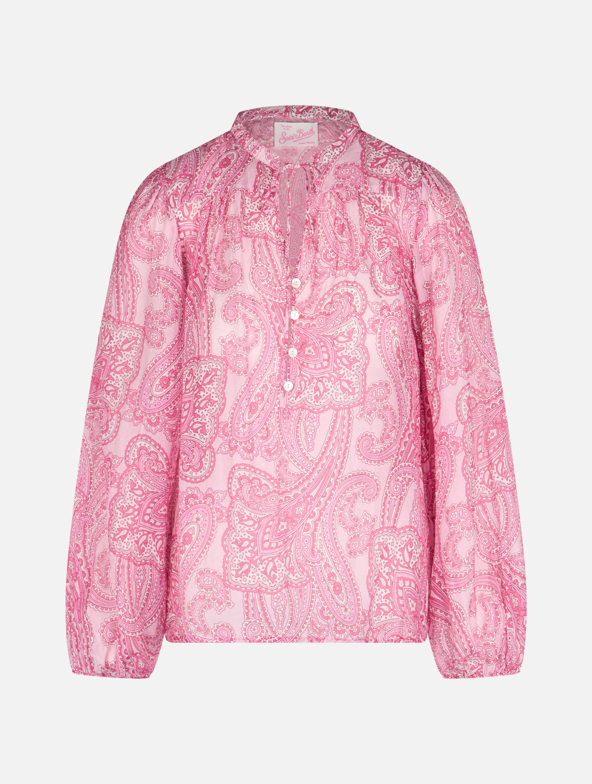 Damesblouse van zijden voile met paisleyprint in Harper-stijl