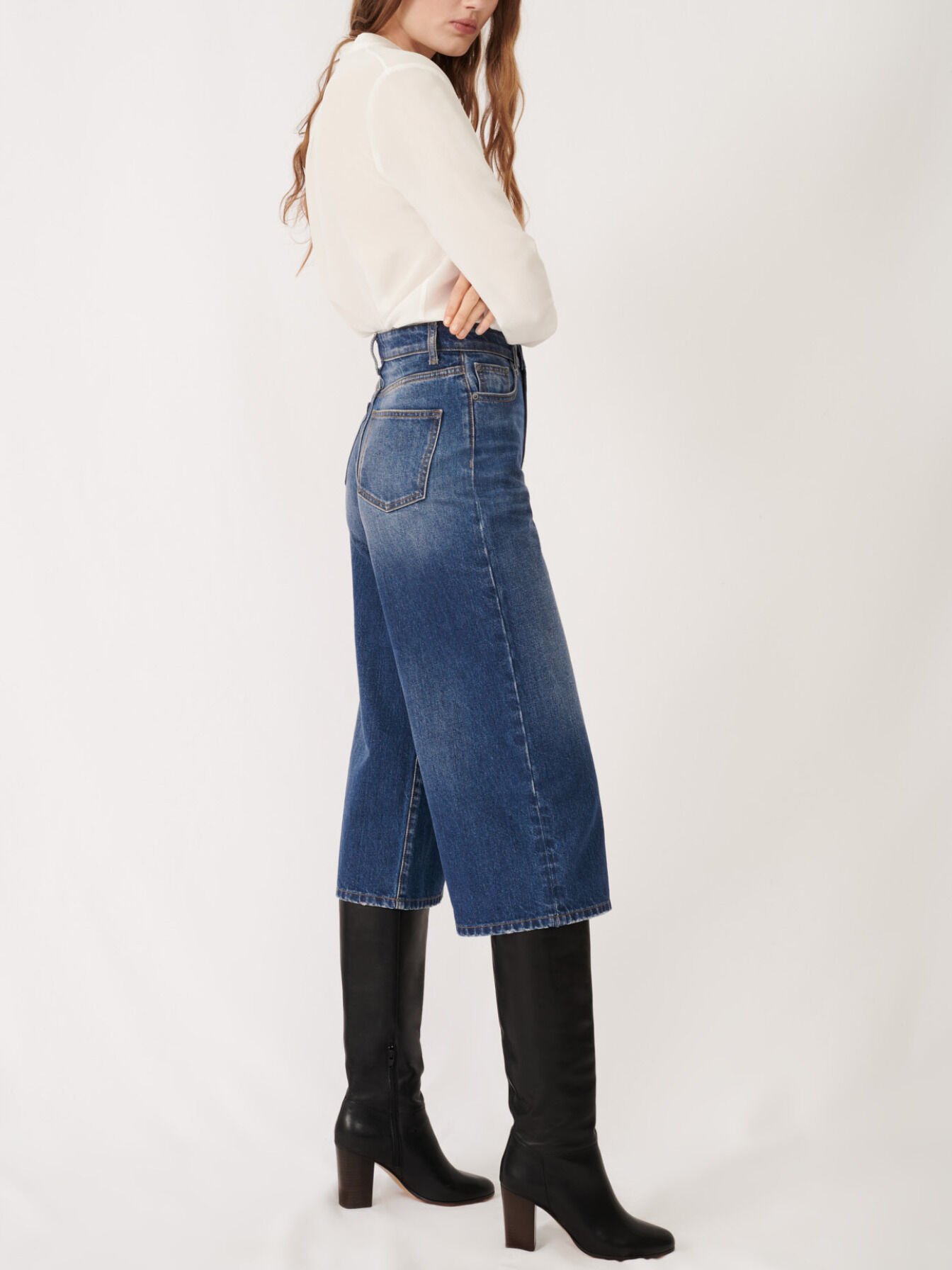 Blugi stil Bermuda din denim Ecowash - Albastru