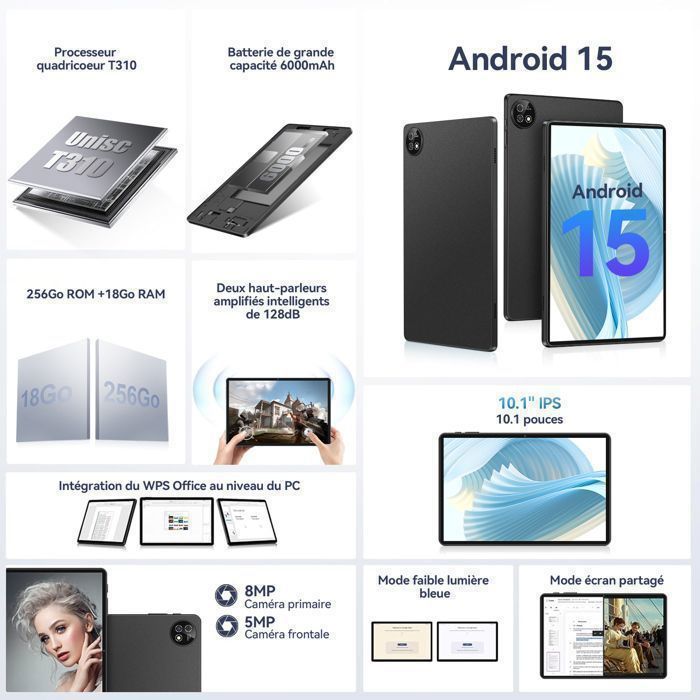 Tablette tactile - Android 15 - MICREAR - 10,1