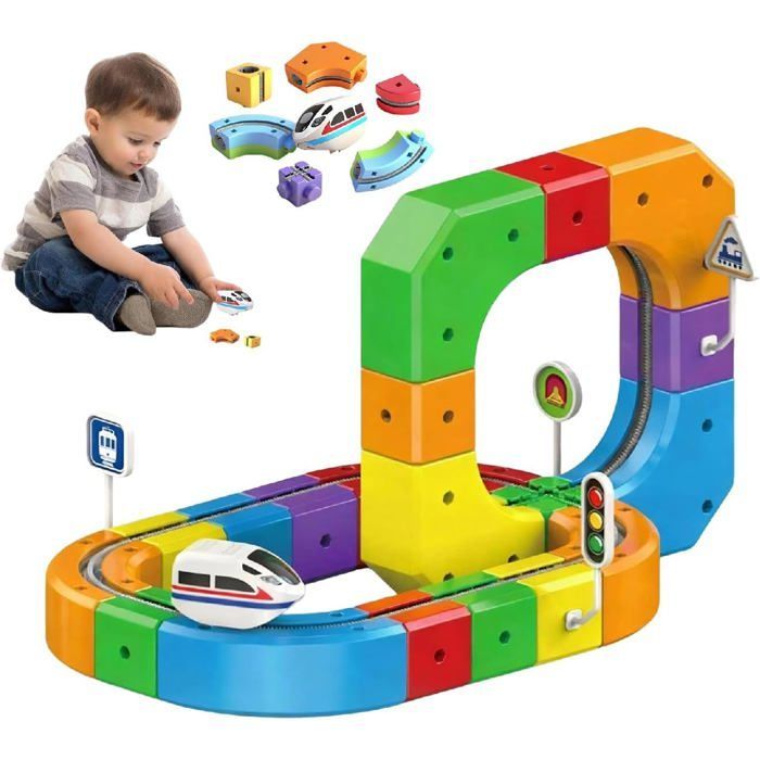 Juego de vías para coches — Juego de tren eléctrico para construir, 51 piezas, magnético, recargable por USB, juguete educativo para niños