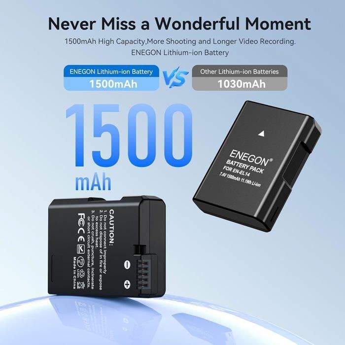 2X EN-EL14 Rechargeable Li-ION Batteries for Nikon EN-EL14/EL14A Digital Cameras D5600 D5100 D5200 D5300 D5500 D3100 D3200