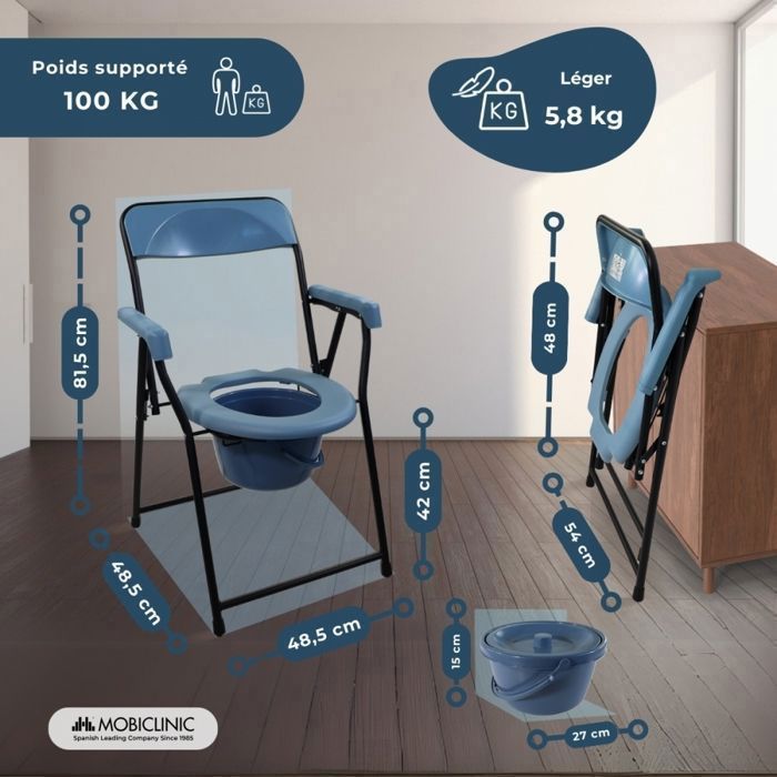 Silla de baño plegable Mobiclinic, altura regulable, asiento ergonómico, reposabrazos acolchados, Timón