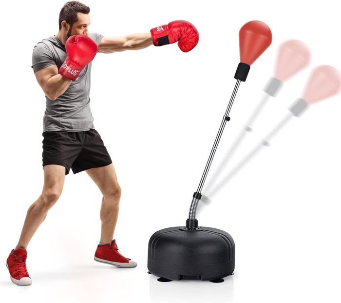 Saco de boxeo GOPLUS para adultos y niños, incluye guantes, 4 ajustes de altura, ideal para entrenamiento de artes marciales mixtas, color rojo.