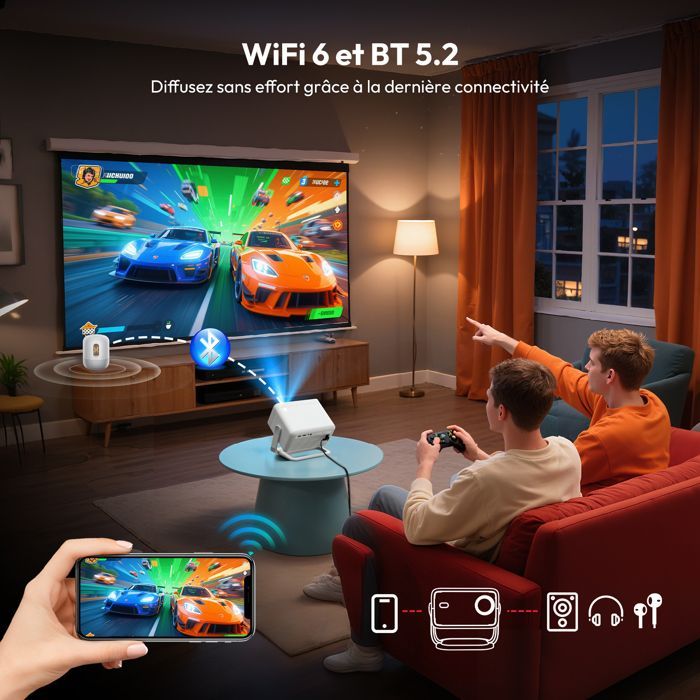 【Netflix Certified/Auto Focus】4K Projector Supported, 25000 Lumens 1080P Full HD, WiFi Bluetooth 5.4 Auto Keystone Video Projector