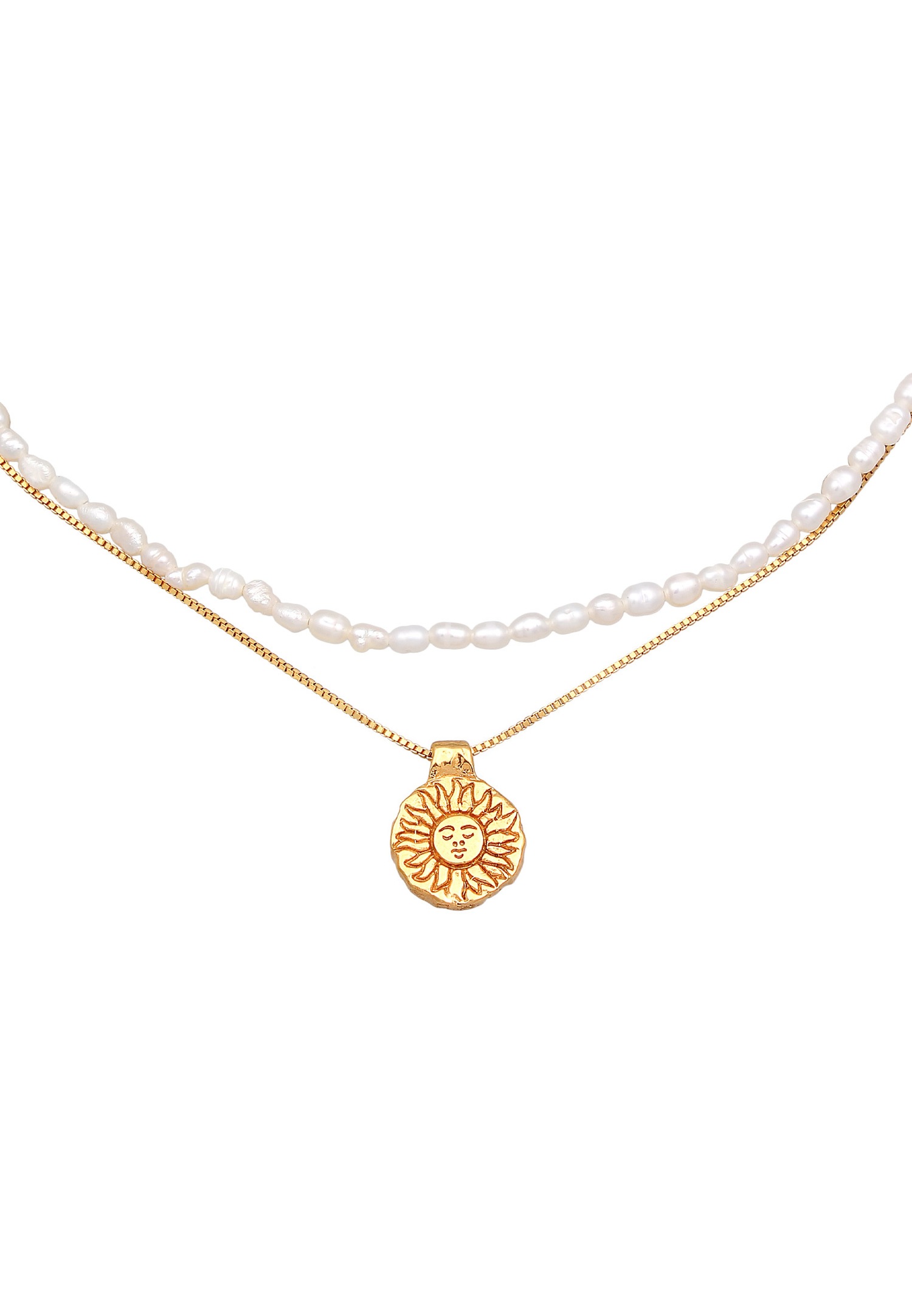 Elli PREMIUM Femme Choker Pendentif Soleil Couches avec Perles de Culture d'Eau Douce en argent sterling 925