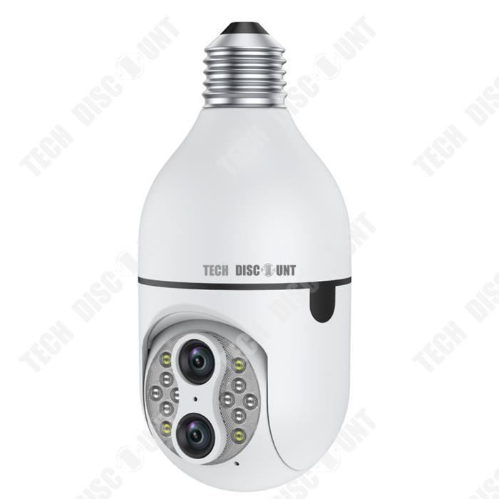 TD® Caméra de surveillance sans fil 1080P E27 Vision nocturne en couleurs Suivi des mouvements sur 360 degrés Audio bidirection