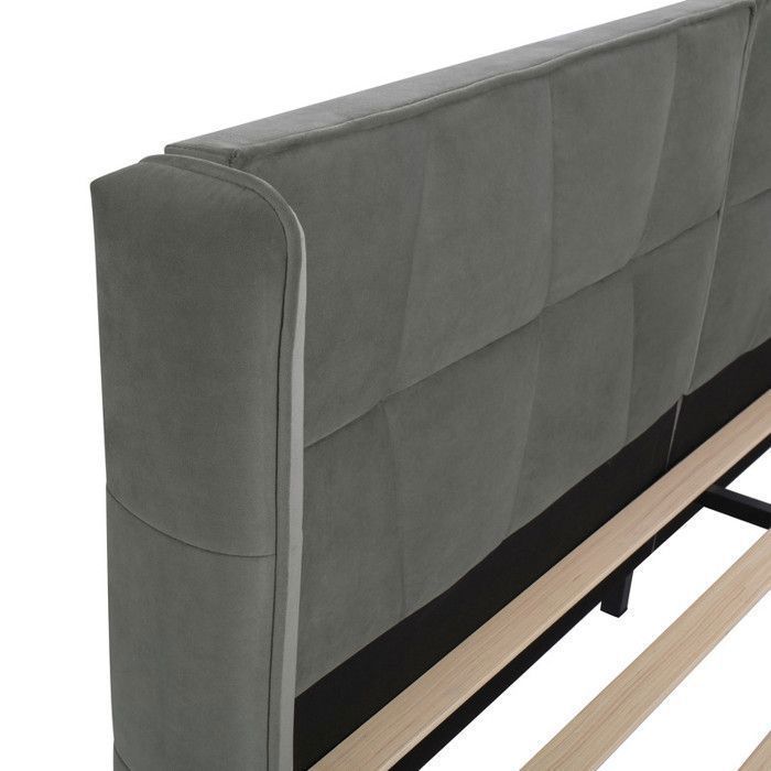 Lit double 180x200 cm - Velours gris - Tête de lit incluse - Sommier à lattes - Montage facile