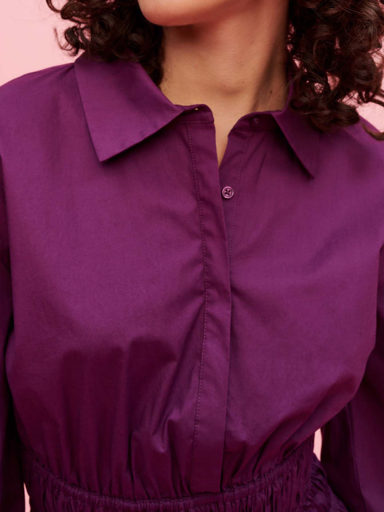 Katoenen jurk met plooien in de taille - Violet