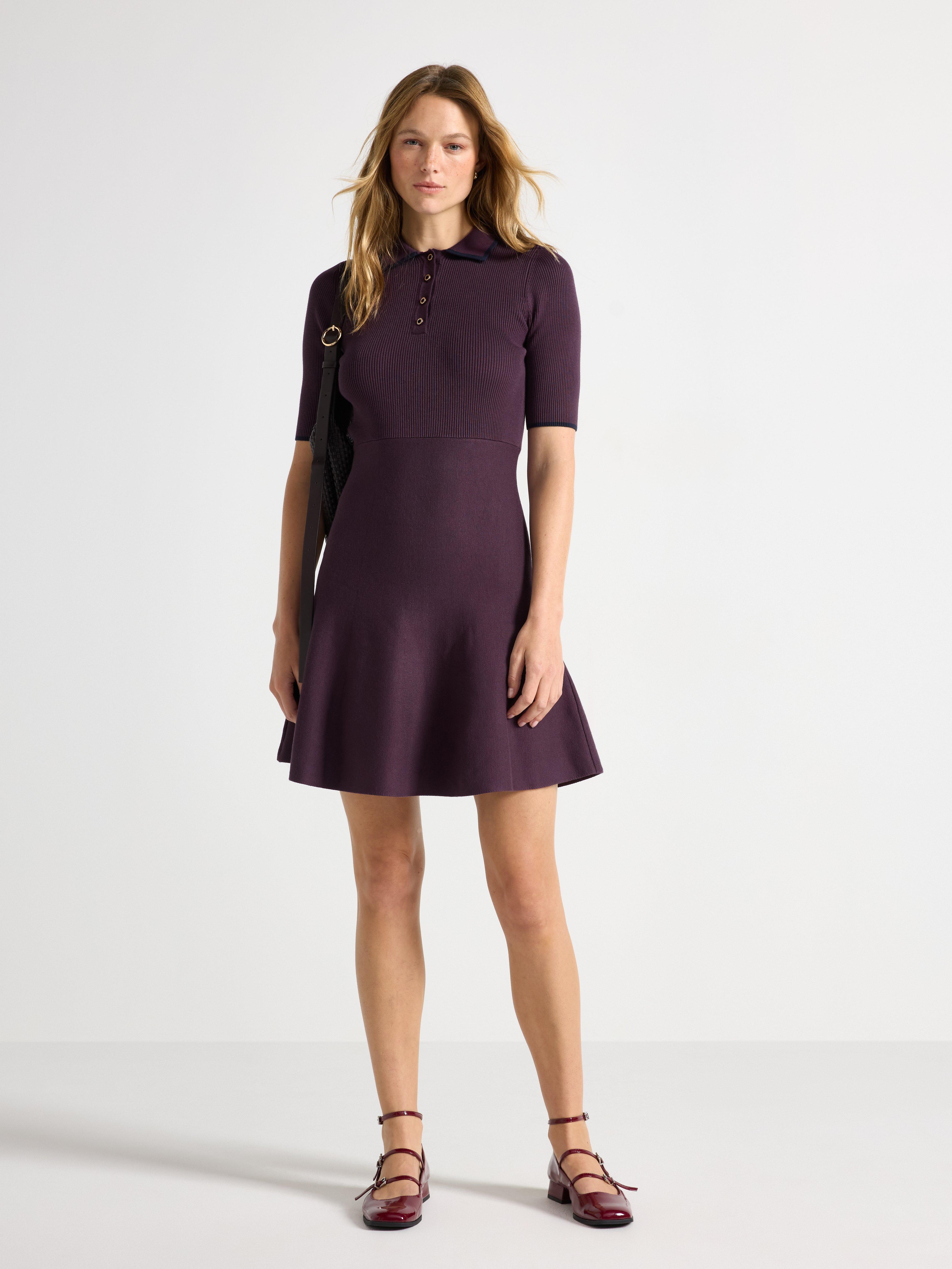 Minivestido de punto fino color lila oscuro empolvado