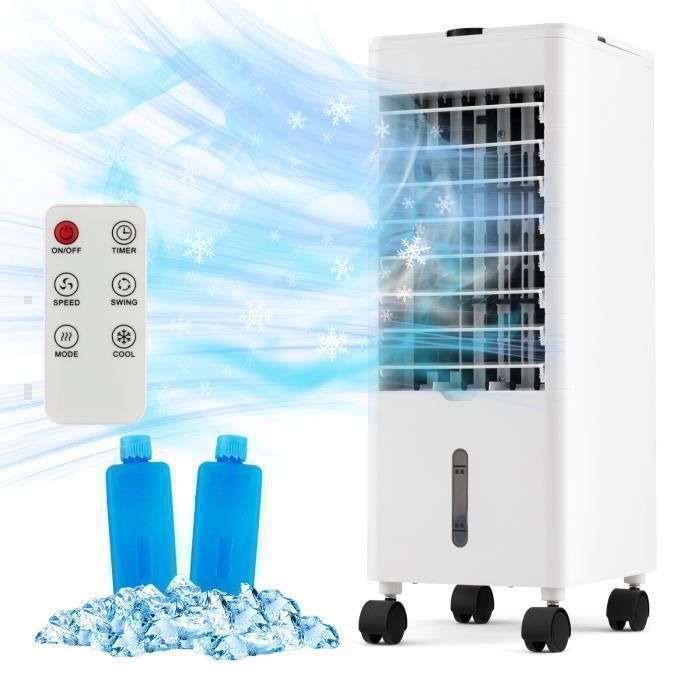 Aire acondicionado portátil COSTWAY 4 en 1 de 60 W - Depósito doble de 2,8 L - Control remoto, pantalla táctil LED - Temporizador de 12 horas - Oscilación de 60° - 3 velocidades de ventilador - Blanco