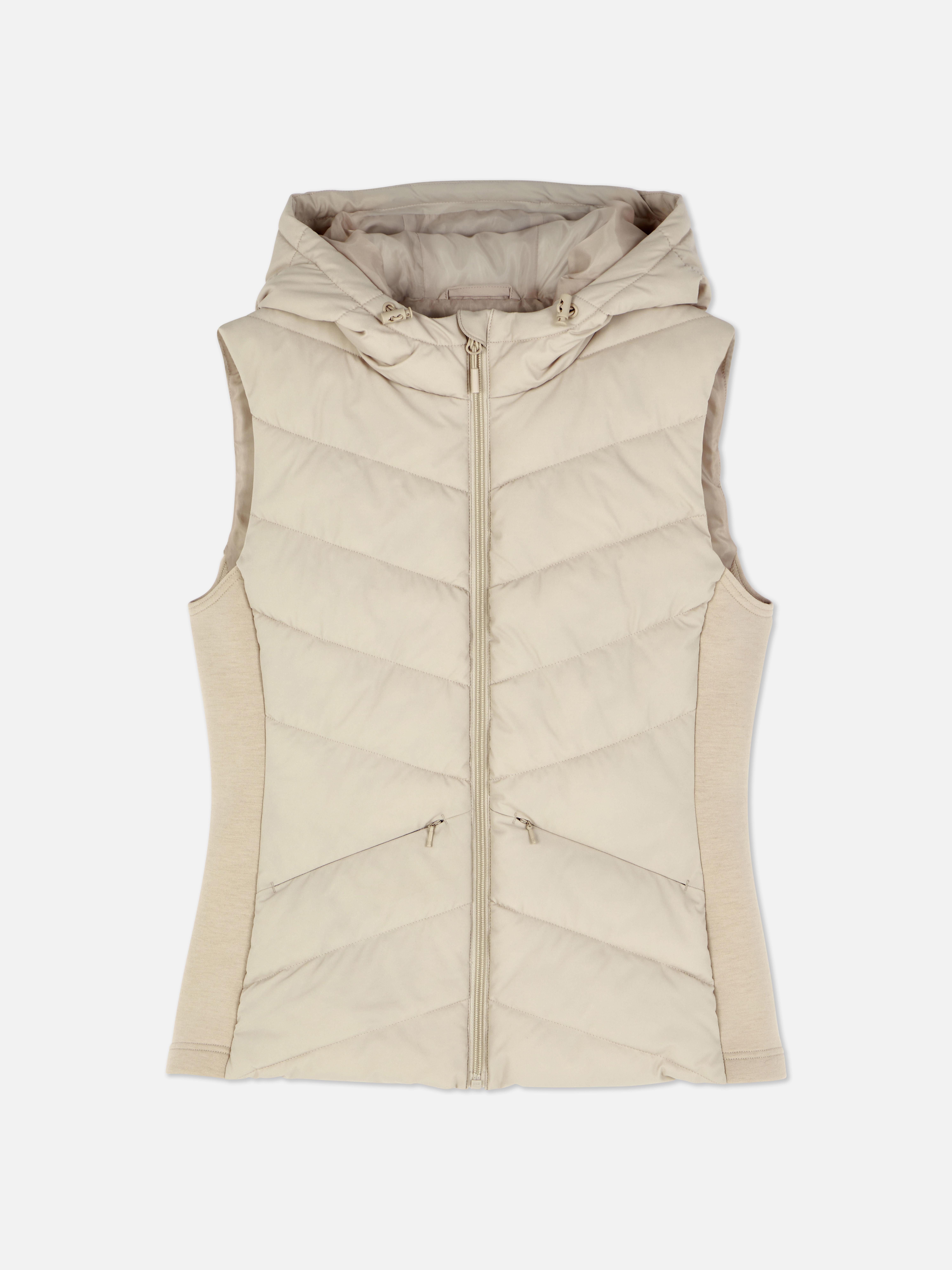 Giacca gilet con cappuccio, cappuccio regolabile con coulisse, cerniera e tasche
