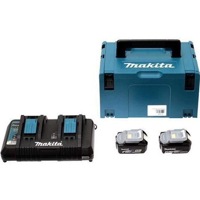 Pack 2 batteries 18V 6Ah + Chargeur double DC18RD + Coffret Makpac | 198077-8 - Makita