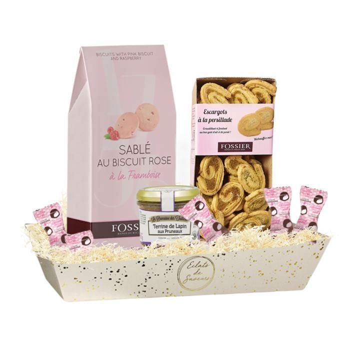 Fossier & Monbana Gourmet Cadeaupakket | Roze koekjes en marshmallows, terrine en hartige bladerdeeggebakjes | Ideaal om cadeau te geven
