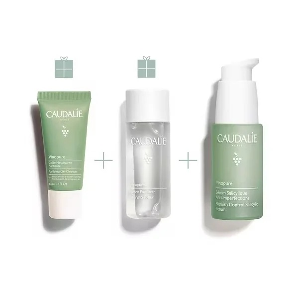 CAUDALIE Caudalie Geschenkset 1, 2, 3 Vinopure Salicylsäure-Serum gegen Hautunreinheiten, Reinigungsgel, Reinigungslotion