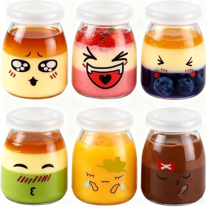 yogures con tapa de 150 ml/106 g. Pequeños yogures de vidrio con tapa para 6 yogures redondos.