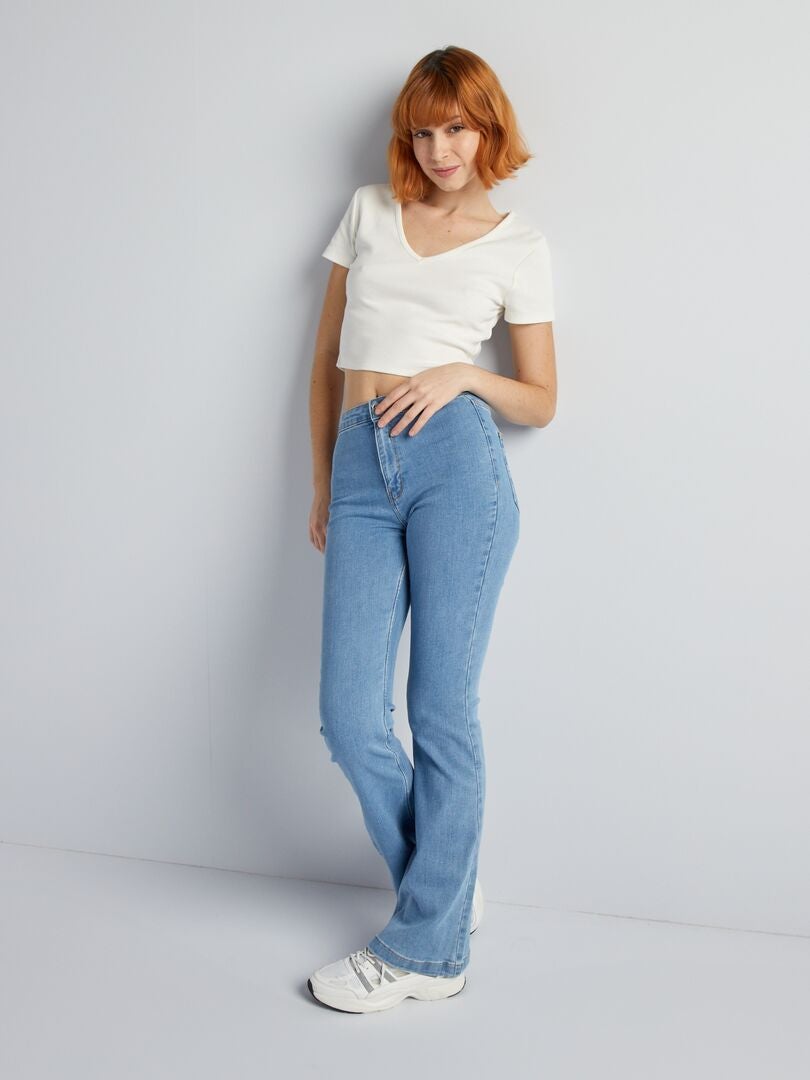 Jeansy z wysokim stanem i rozszerzanymi nogawkami typu bootcut - NIEBIESKIE