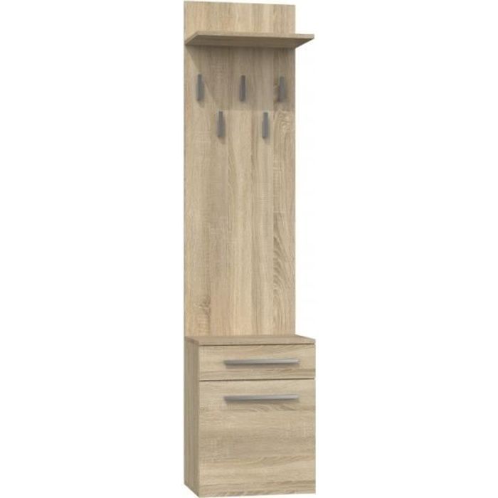 VIONI - Perchero de entrada - Perchero de pared con estante - 5 ganchos - Cajón + unidad de almacenamiento