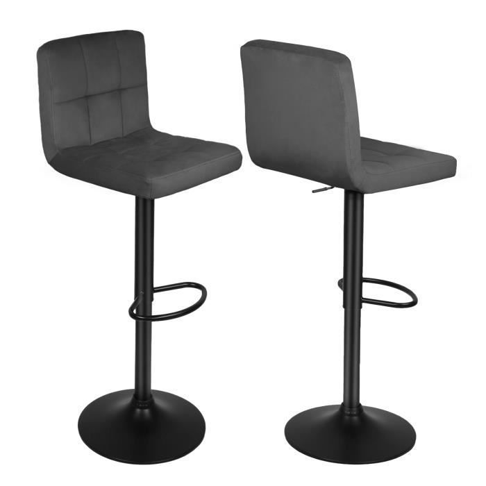 Conjunto de 2 banquetas de bar KEDIA - Altura ajustável - Cinza escuro - Flanela