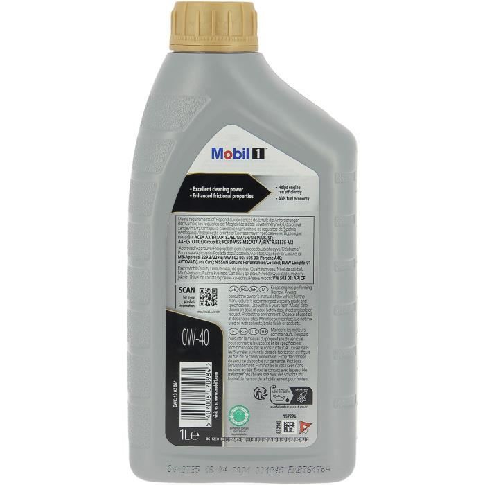 Aceite sintético para motor 5W-40 FS - MOBIL 1 - Lata de 1L - Ultra alto rendimiento - anticontaminación