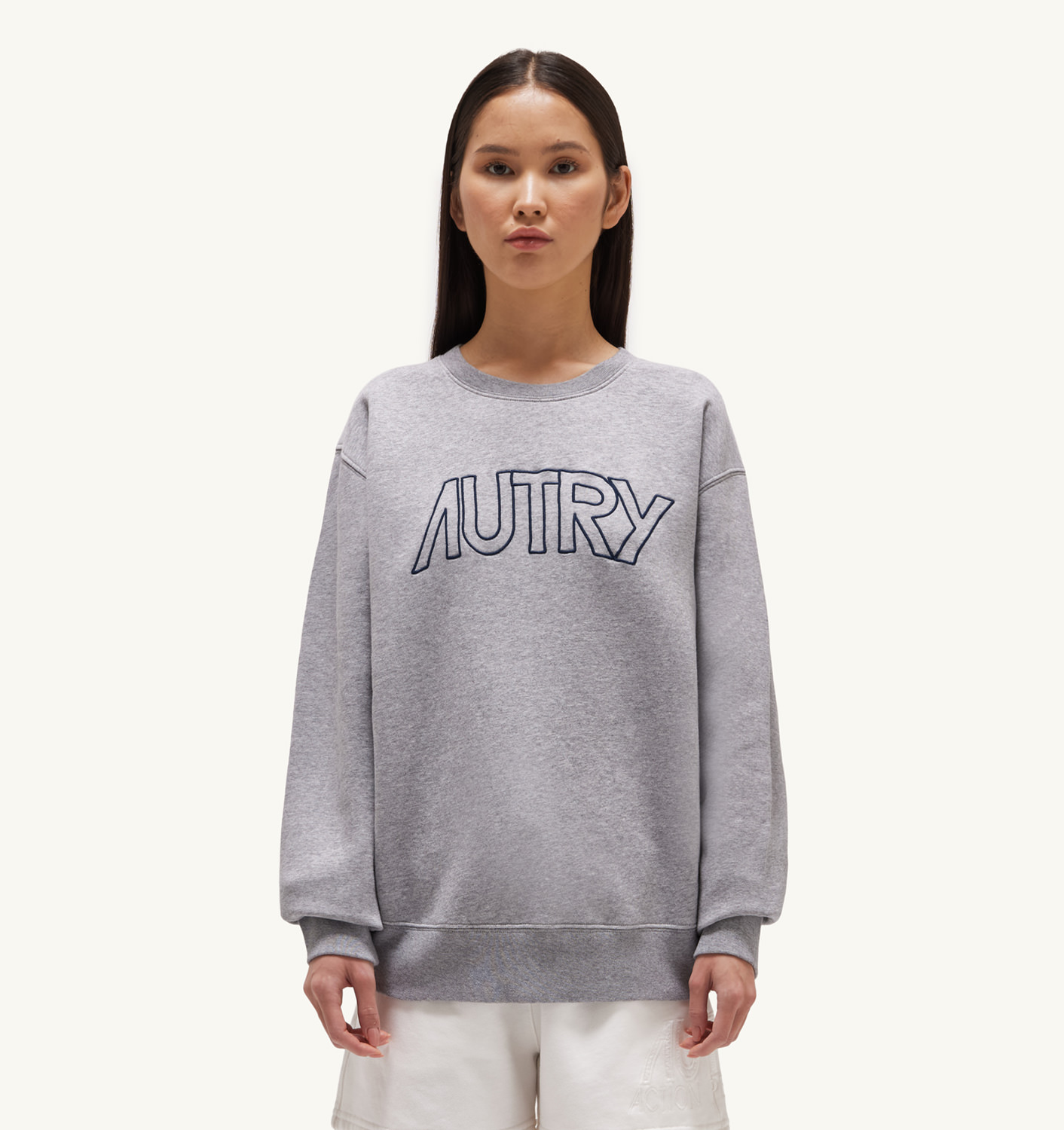Pulover din jersey de bumbac gri-melanj cu dungi