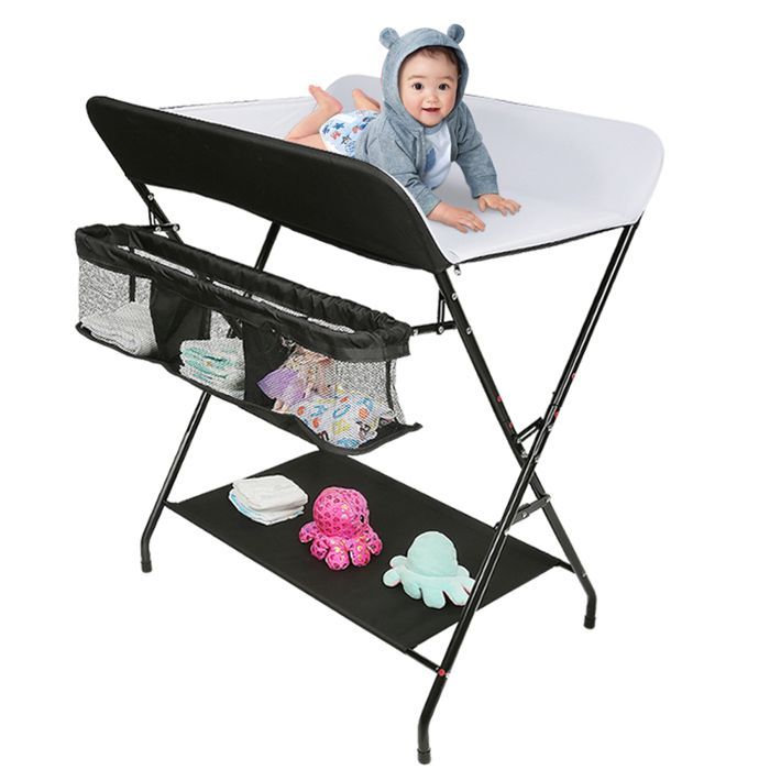 KEDIA Draagbare Babyverschoontafel, Zwart en Wit, 79*55,5*96 cm, met 4 wielen en opbergtas, ruimtebesparend