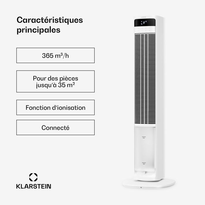 Ventilador inteligente Klarstein Mistral - 365 m³/h - 35 m² - 4 L - 3 modos - 36 W - Blanco