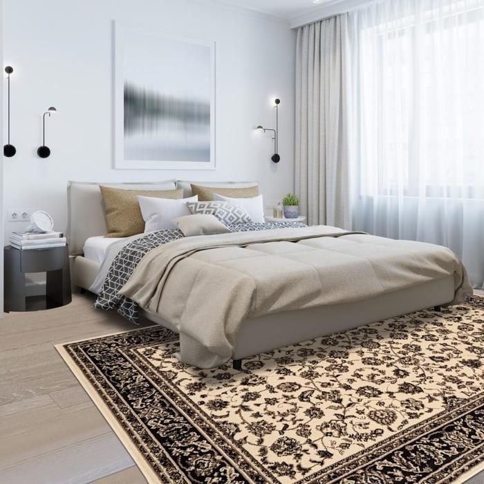Tapis oriental 140x200 rectangle ivoire tissé motif ancestral LYN1 NOMED