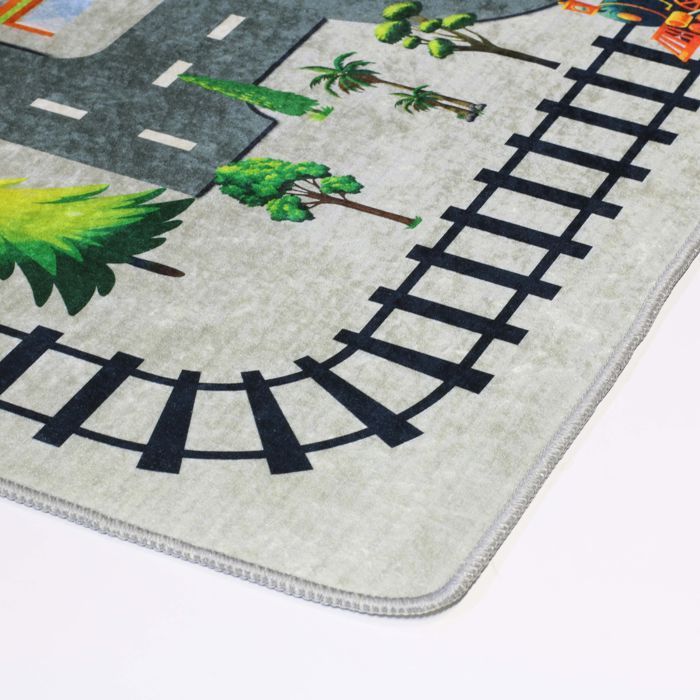 Tapis - CIRCUIT ZOO - Gris - Doux au toucher - Antidérapant - Lavable en machine