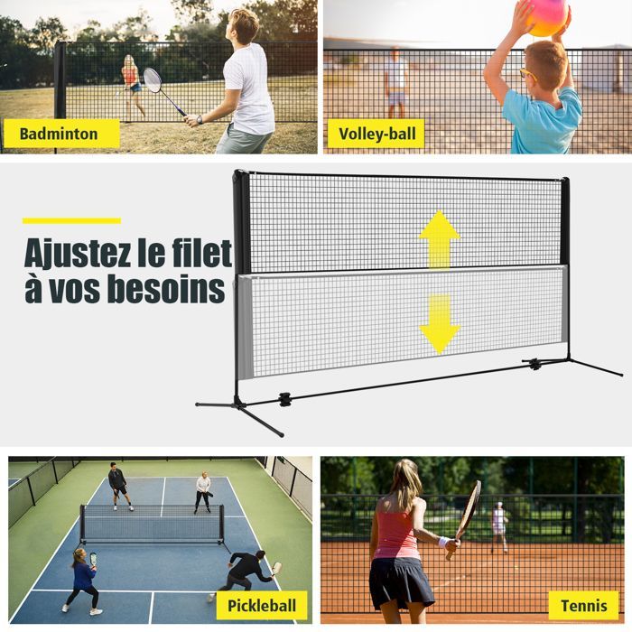 Red de bádminton portátil COSTWAY 310x102x89-155cm - Altura ajustable - 2 volantes - PE - Montaje en 5 minutos - Bolsa de almacenamiento - Negro