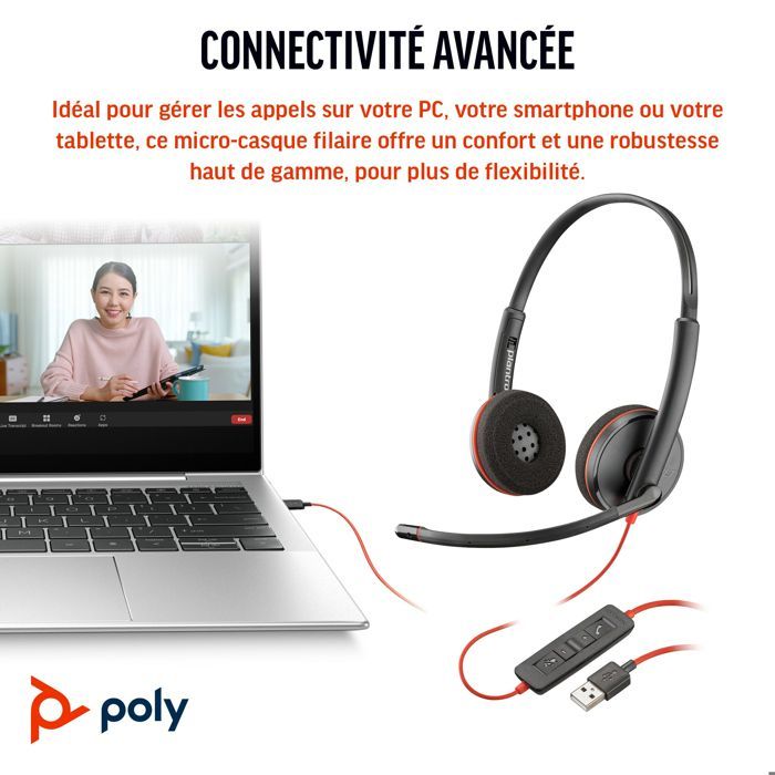 Headset - bedraad - USB-C - HP Inc. - Poly Blackwire 3220 - Blackwire 3200-serie - headset - on-ear - bedraad - USB