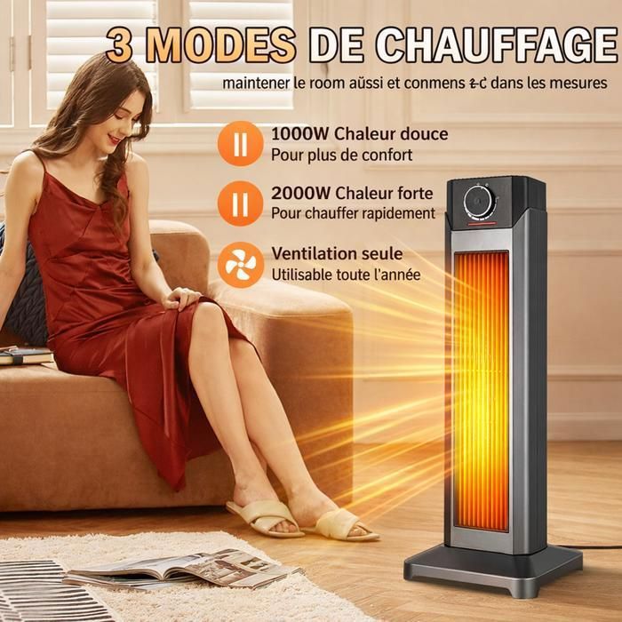 Calefactor de interior portátil: radiador eléctrico con protección contra sobrecalentamiento y sistema antivuelco.