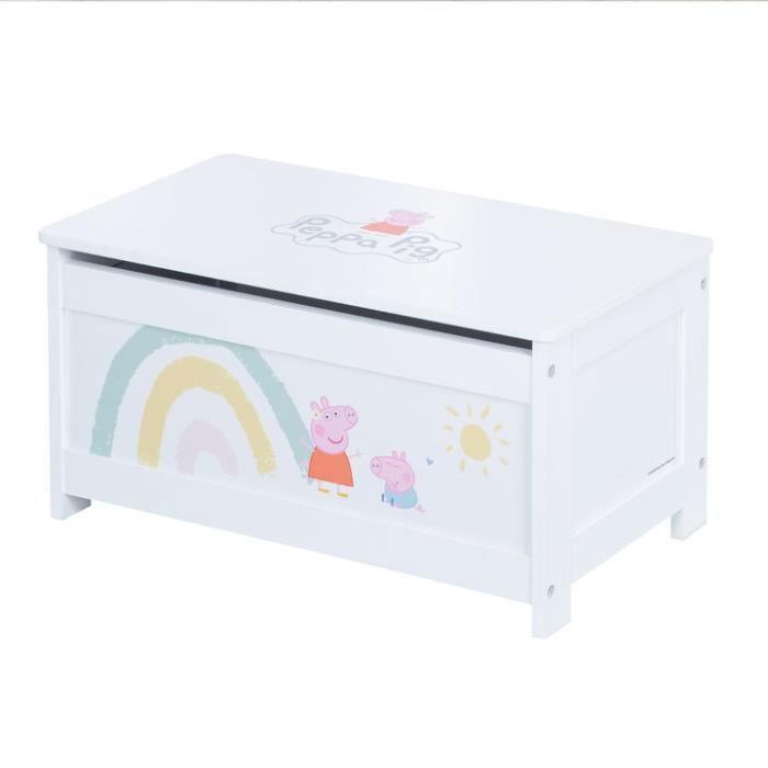ROBA Peppa Pig Coffre à Jouets en Bois - Couvercle Rabattable - Motif de la Truie - Rose / Blanc